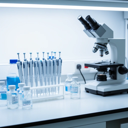 Laboratory bench with pipettes