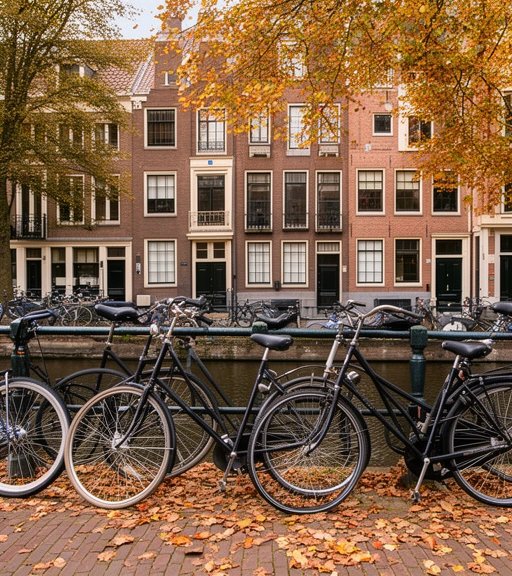 Bicycles along a Leiden canal