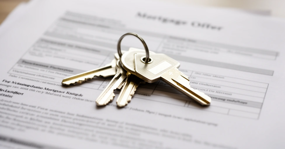 House keys on a printed mortgage offer