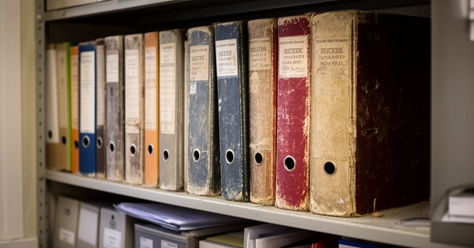 Shelf with old archive binders