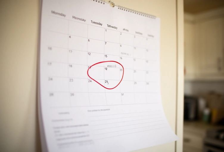 Paper calendar on a kitchen wall with March marked