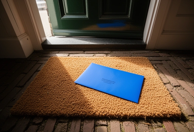 Blue tax envelope on a doormat