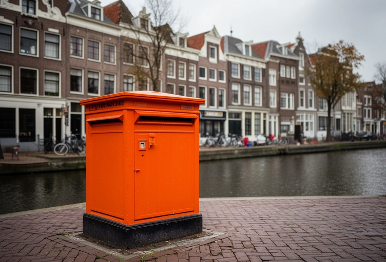Orange post box on a Leiden street