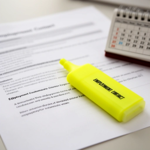 Employment contract with a highlighter and a calendar